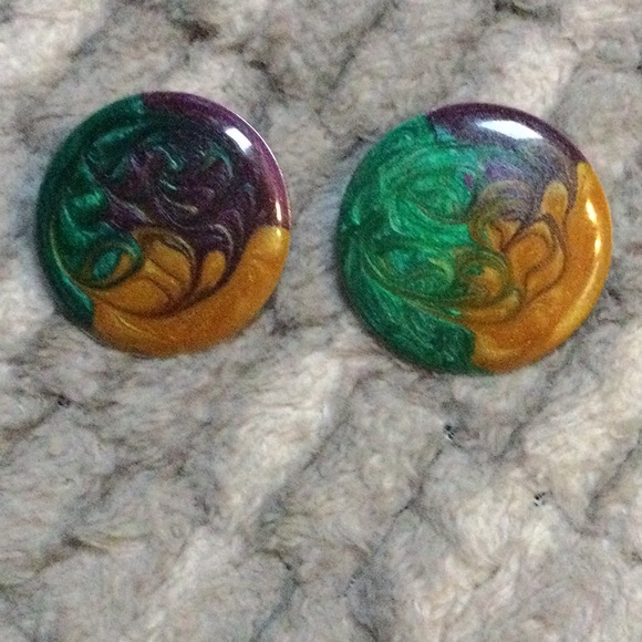 Vintage 80s metal paint swirl earrings - Picture 2 of 3